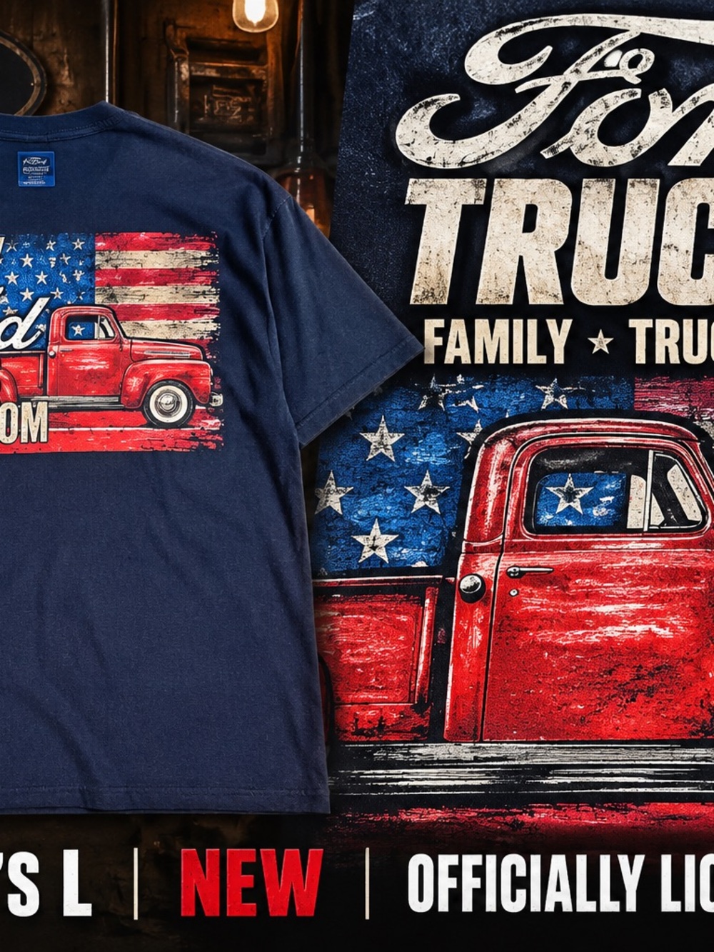 Ford Trucks & Freedom T Shirt Mens L NEW Official Licensed Pickup USA Flag